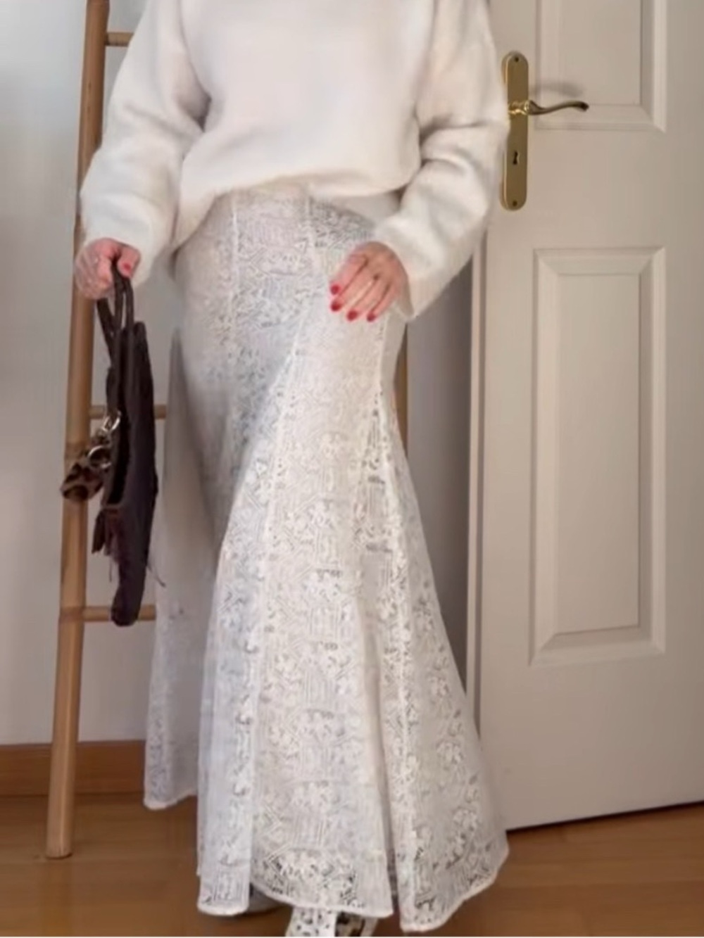 SEZANE White Ecru Flowy Embroidered Floral Lace Maxi Skirt Aglae Skirt - Picture 11 of 17